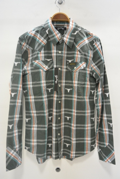 2015 S/S MARBLES L/SL BULLS LAME CHECK WESTERN SHIRTS OLIVE