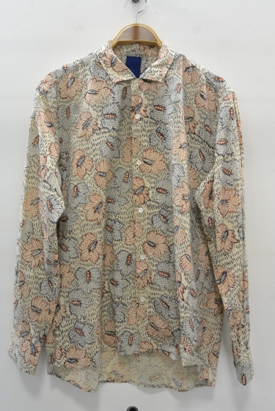 2016 S/S JAMA RICO Block Print(Plant Dye)Open Collar Shirt BEIGE