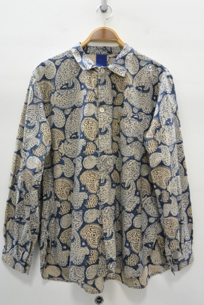 2016 S/S JAMA RICO Block Print(Plant Dye)Grandpa Shirt NAVY