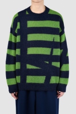 2022 A/W LAD MUSICIAN INTERSIA BORDER KNIT CREW NECK PULLOVER